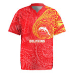 Personalized Dolphins Rugby Jersey Polynesian Tribal Chest and Sleeve Tattoo