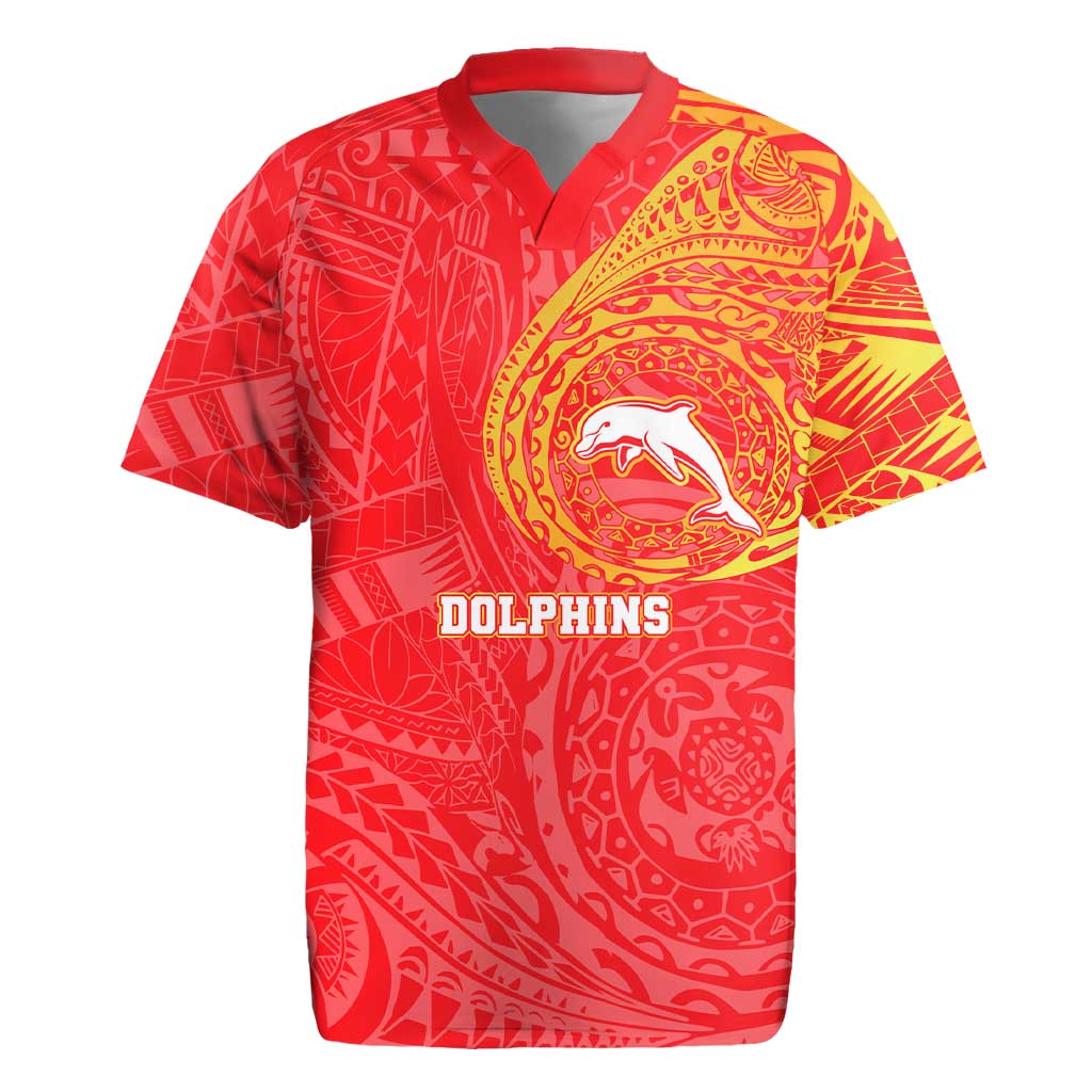 Personalized Dolphins Rugby Jersey Polynesian Tribal Chest and Sleeve Tattoo