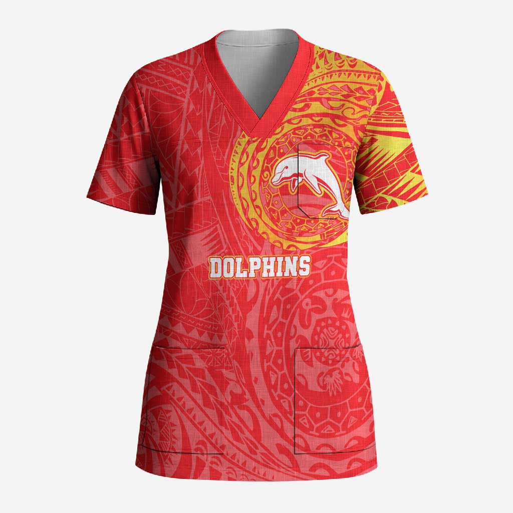 Personalized Dolphins Scrub Top Polynesian Tribal Chest and Sleeve Tattoo