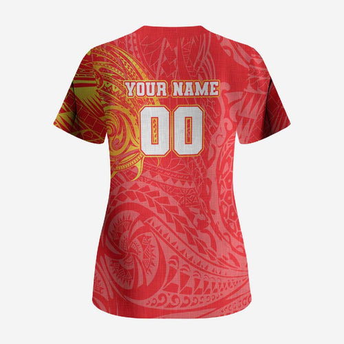 Personalized Dolphins Scrub Top Polynesian Tribal Chest and Sleeve Tattoo