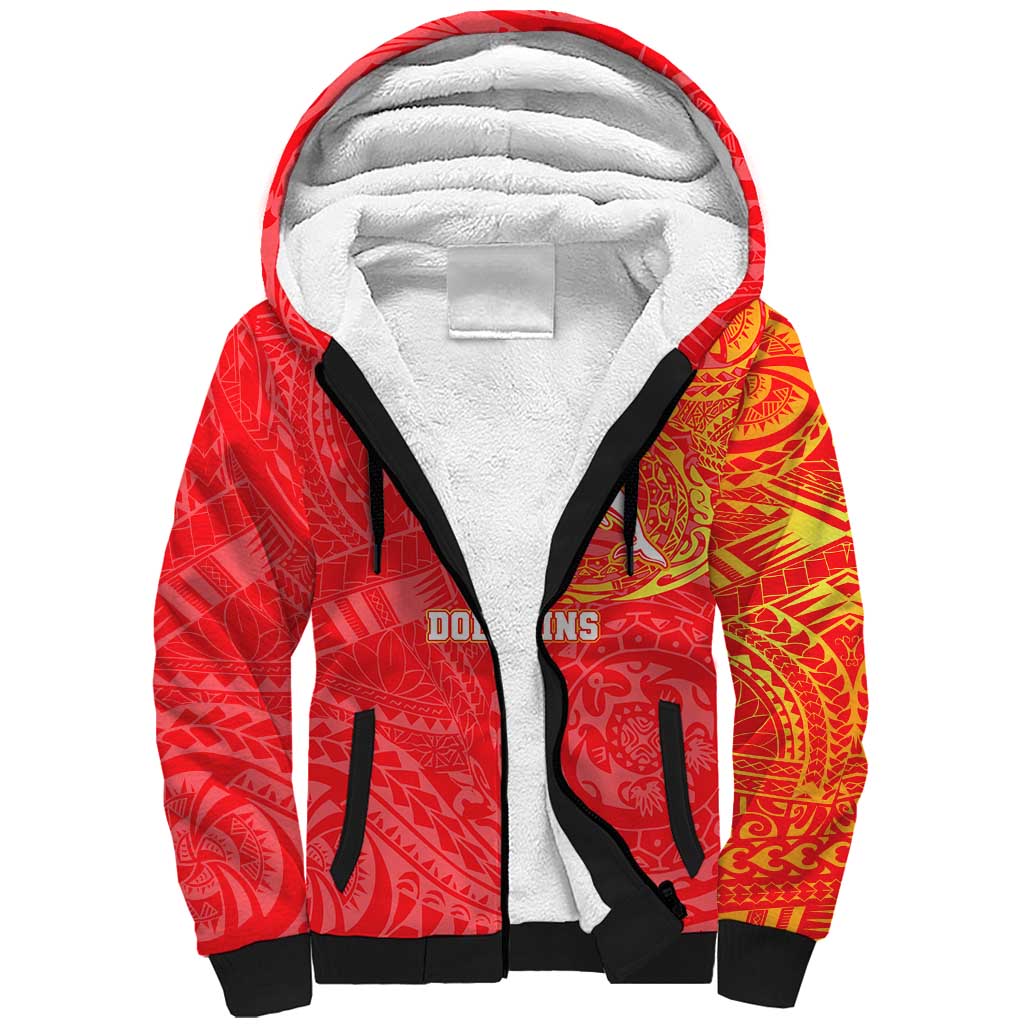 Personalized Dolphins Sherpa Hoodie Polynesian Tribal Chest and Sleeve Tattoo