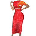 Personalized Dolphins Short Sleeve Bodycon Dress Polynesian Tribal Chest and Sleeve Tattoo