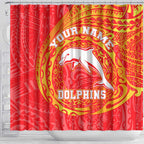 Personalized Dolphins Shower Curtain Polynesian Tribal Chest and Sleeve Tattoo