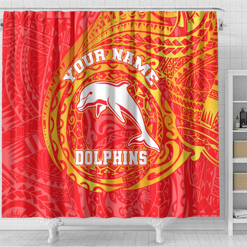 Personalized Dolphins Shower Curtain Polynesian Tribal Chest and Sleeve Tattoo