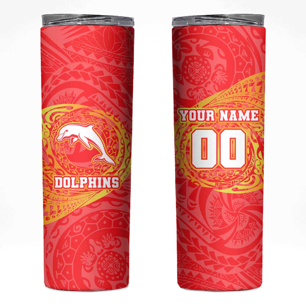 Personalized Dolphins Skinny Tumbler Polynesian Tribal Chest and Sleeve Tattoo