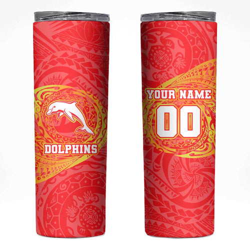Personalized Dolphins Skinny Tumbler Polynesian Tribal Chest and Sleeve Tattoo