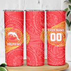 Personalized Dolphins Skinny Tumbler Polynesian Tribal Chest and Sleeve Tattoo