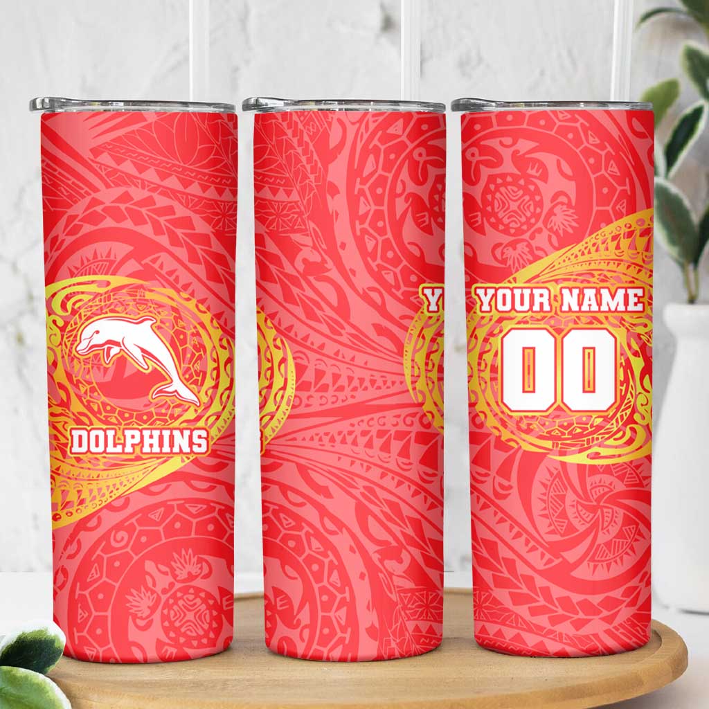 Personalized Dolphins Skinny Tumbler Polynesian Tribal Chest and Sleeve Tattoo