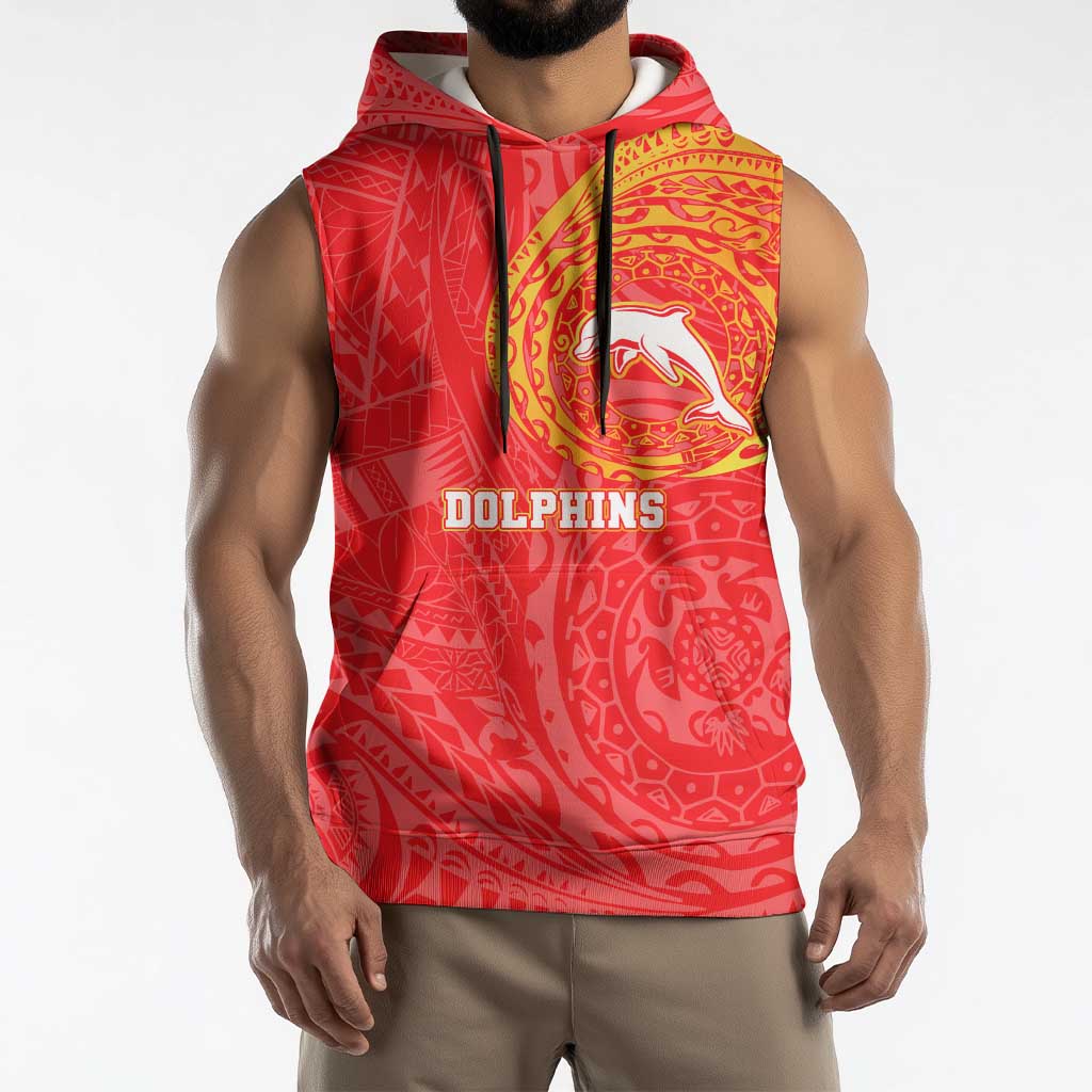 Personalized Dolphins Sleeveless Hoodie Polynesian Tribal Chest and Sleeve Tattoo