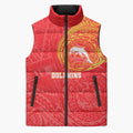 Personalized Dolphins Sleeveless Puffer Jacket Polynesian Tribal Chest and Sleeve Tattoo