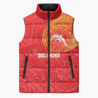 Personalized Dolphins Sleeveless Puffer Jacket Polynesian Tribal Chest and Sleeve Tattoo