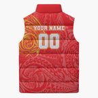 Personalized Dolphins Sleeveless Puffer Jacket Polynesian Tribal Chest and Sleeve Tattoo