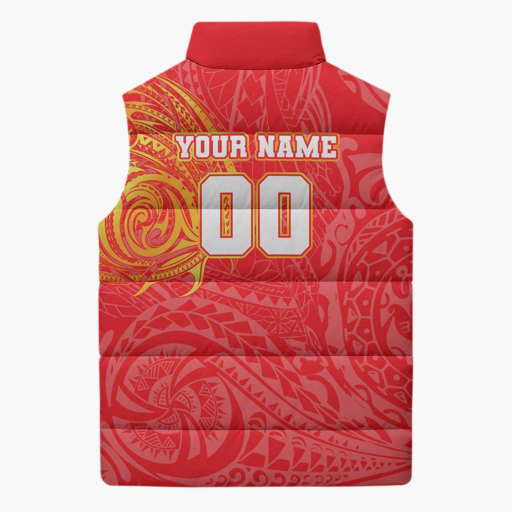 Personalized Dolphins Sleeveless Puffer Jacket Polynesian Tribal Chest and Sleeve Tattoo