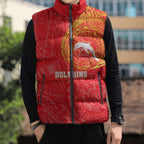 Personalized Dolphins Sleeveless Puffer Jacket Polynesian Tribal Chest and Sleeve Tattoo