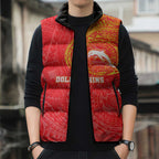 Personalized Dolphins Sleeveless Puffer Jacket Polynesian Tribal Chest and Sleeve Tattoo