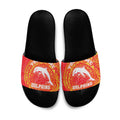 Personalized Dolphins Slide Sandals Polynesian Tribal Chest and Sleeve Tattoo