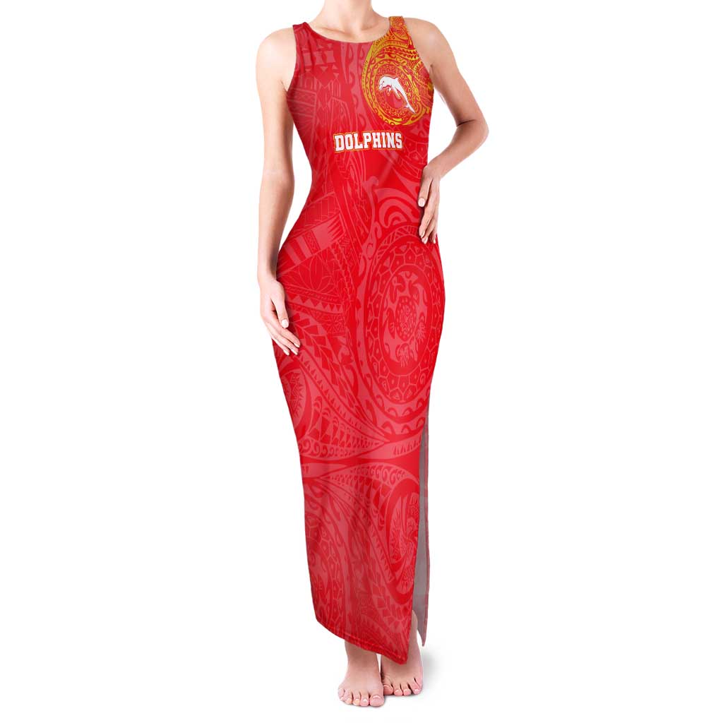 Personalized Dolphins Tank Maxi Dress Polynesian Tribal Chest and Sleeve Tattoo