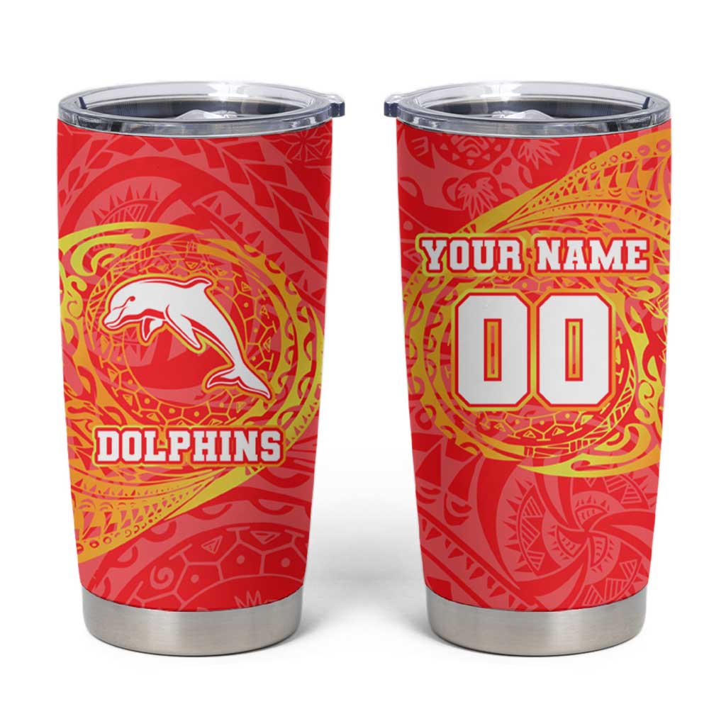 Personalized Dolphins Tumbler Cup Polynesian Tribal Chest and Sleeve Tattoo
