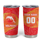 Personalized Dolphins Tumbler Cup Polynesian Tribal Chest and Sleeve Tattoo