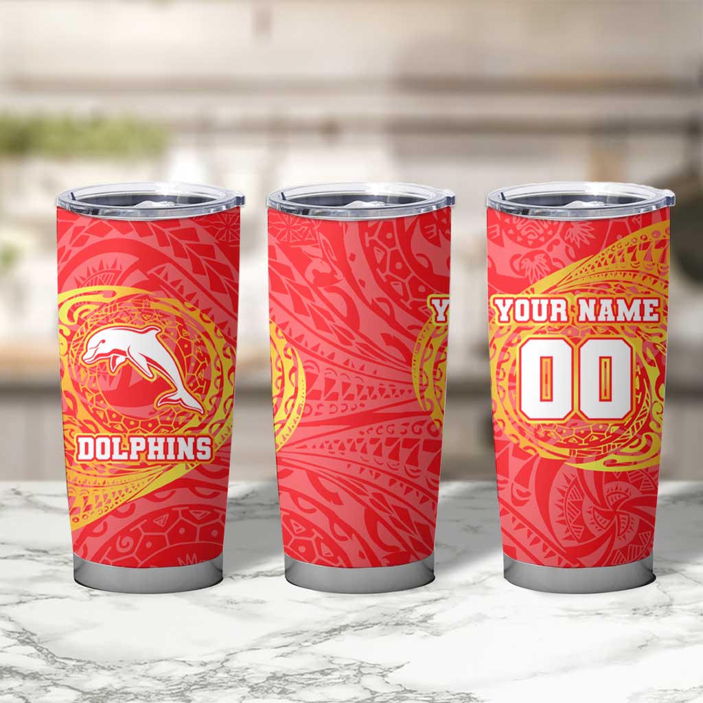 Personalized Dolphins Tumbler Cup Polynesian Tribal Chest and Sleeve Tattoo