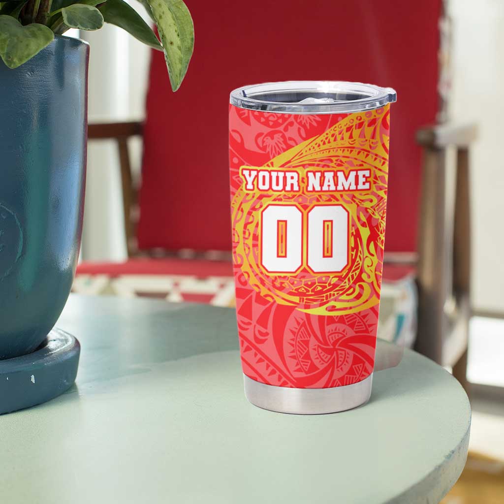Personalized Dolphins Tumbler Cup Polynesian Tribal Chest and Sleeve Tattoo
