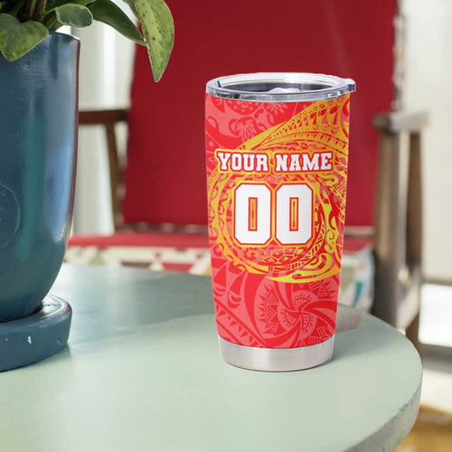 Personalized Dolphins Tumbler Cup Polynesian Tribal Chest and Sleeve Tattoo