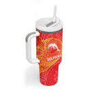 Personalized Dolphins Tumbler With Handle Polynesian Tribal Chest and Sleeve Tattoo