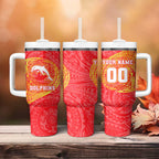 Personalized Dolphins Tumbler With Handle Polynesian Tribal Chest and Sleeve Tattoo