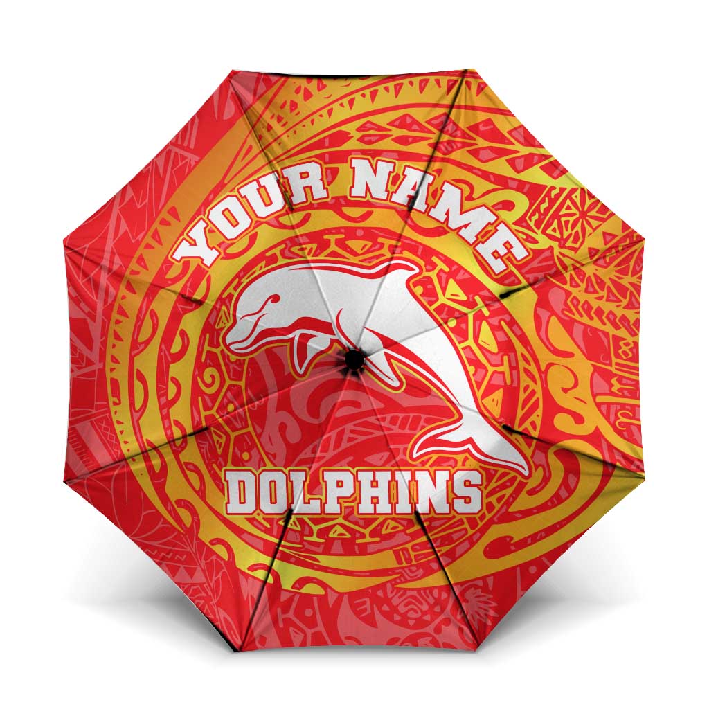 Personalized Dolphins Umbrella Polynesian Tribal Chest and Sleeve Tattoo