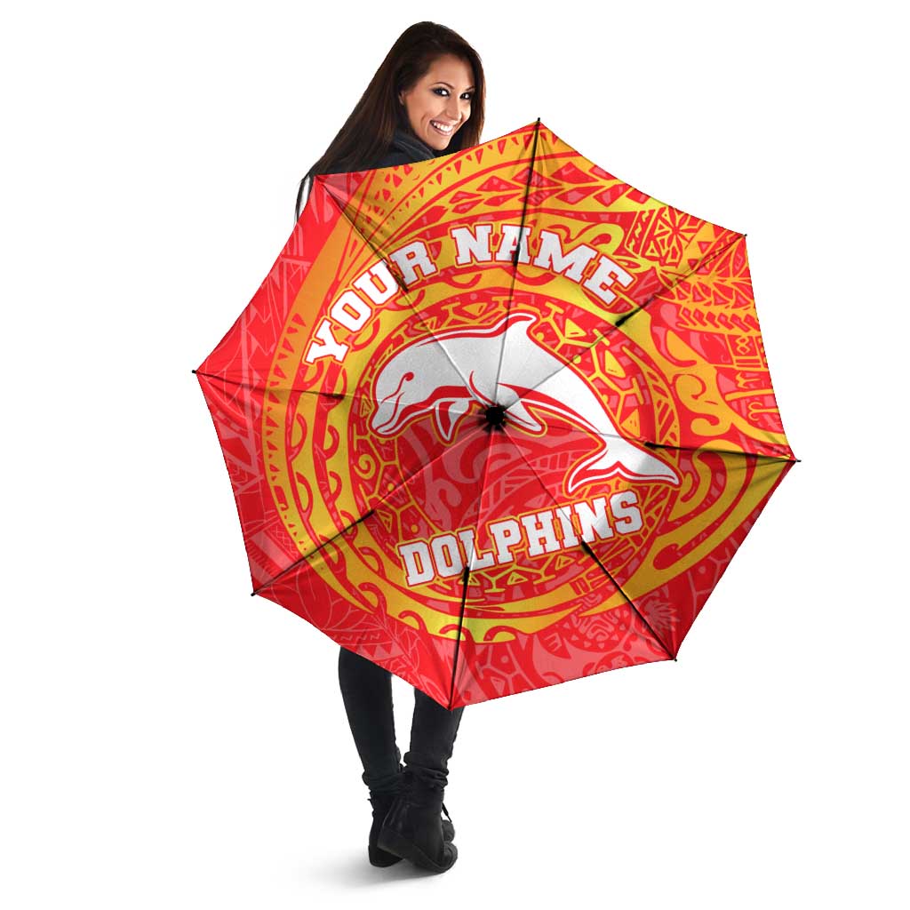 Personalized Dolphins Umbrella Polynesian Tribal Chest and Sleeve Tattoo