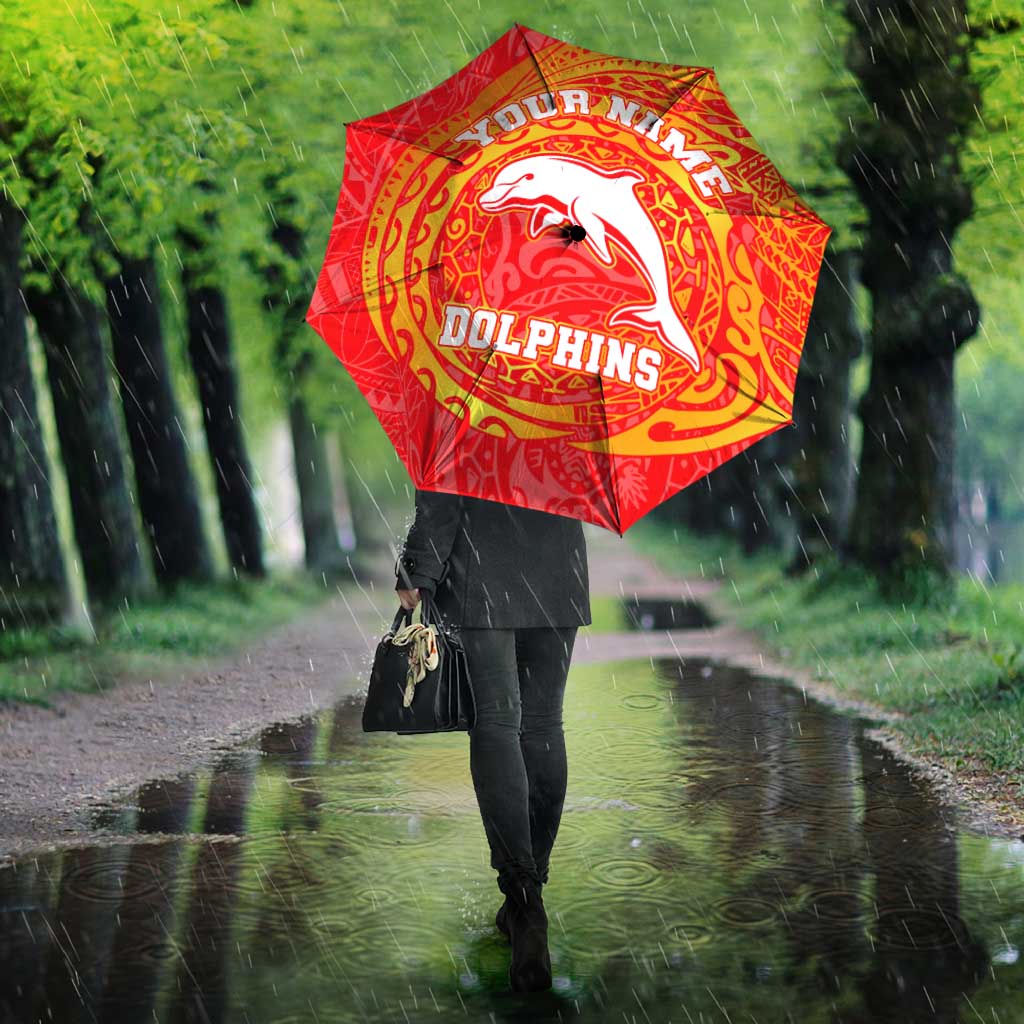Personalized Dolphins Umbrella Polynesian Tribal Chest and Sleeve Tattoo
