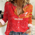 Personalized Dolphins Women Casual Shirt Polynesian Tribal Chest and Sleeve Tattoo