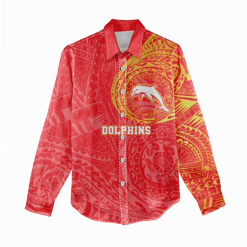 Personalized Dolphins Women Casual Shirt Polynesian Tribal Chest and Sleeve Tattoo