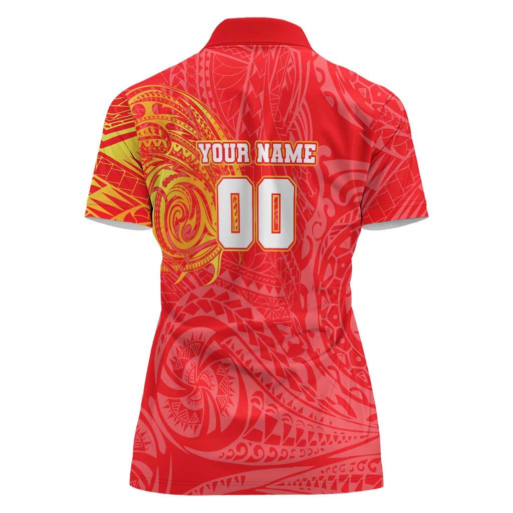 Personalized Dolphins Women Polo Shirt Polynesian Tribal Chest and Sleeve Tattoo
