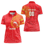 Personalized Dolphins Women Polo Shirt Polynesian Tribal Chest and Sleeve Tattoo