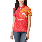 Personalized Dolphins Women Polo Shirt Polynesian Tribal Chest and Sleeve Tattoo