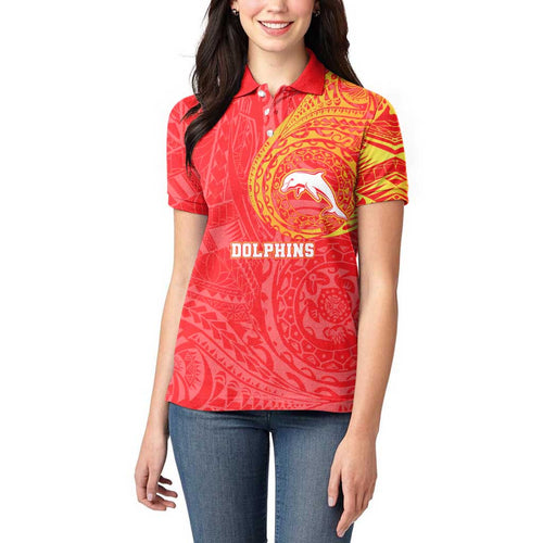 Personalized Dolphins Women Polo Shirt Polynesian Tribal Chest and Sleeve Tattoo
