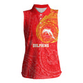 Personalized Dolphins Women Sleeveless Polo Shirt Polynesian Tribal Chest and Sleeve Tattoo