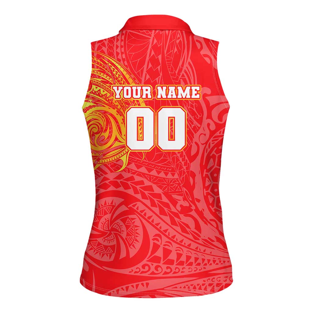 Personalized Dolphins Women Sleeveless Polo Shirt Polynesian Tribal Chest and Sleeve Tattoo