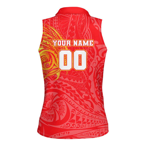Personalized Dolphins Women Sleeveless Polo Shirt Polynesian Tribal Chest and Sleeve Tattoo