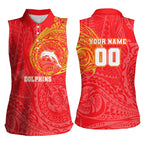 Personalized Dolphins Women Sleeveless Polo Shirt Polynesian Tribal Chest and Sleeve Tattoo