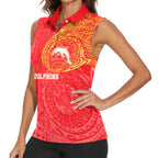 Personalized Dolphins Women Sleeveless Polo Shirt Polynesian Tribal Chest and Sleeve Tattoo