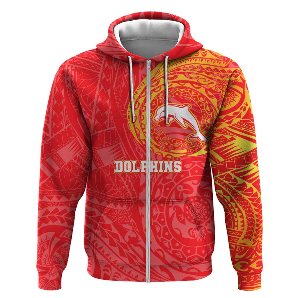 Personalized Dolphins Zip Hoodie Polynesian Tribal Chest and Sleeve Tattoo