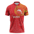 Personalized Dolphins Zipper Polo Shirt Polynesian Tribal Chest and Sleeve Tattoo