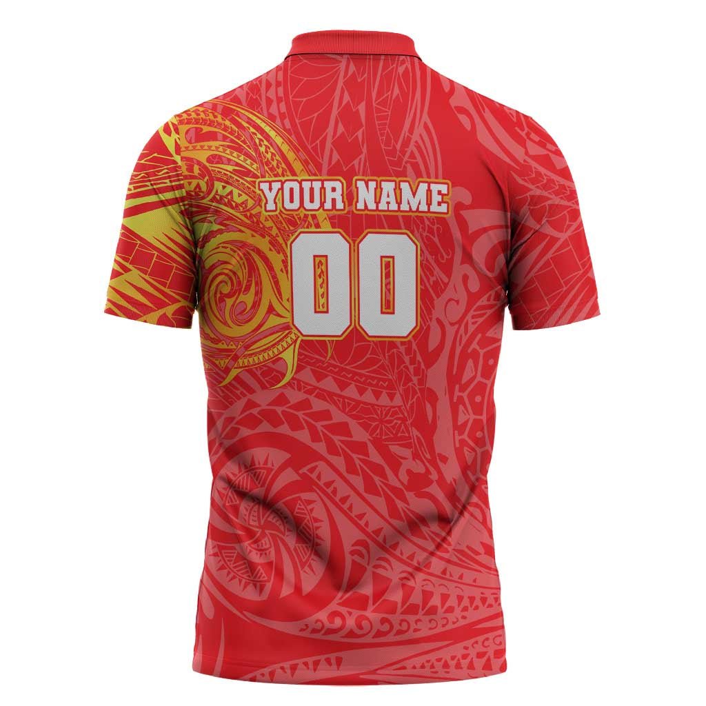 Personalized Dolphins Zipper Polo Shirt Polynesian Tribal Chest and Sleeve Tattoo