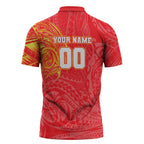 Personalized Dolphins Zipper Polo Shirt Polynesian Tribal Chest and Sleeve Tattoo