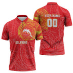 Personalized Dolphins Zipper Polo Shirt Polynesian Tribal Chest and Sleeve Tattoo