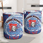 Personalized Newcastle Knights Laundry Basket Polynesian Tribal Chest and Sleeve Tattoo