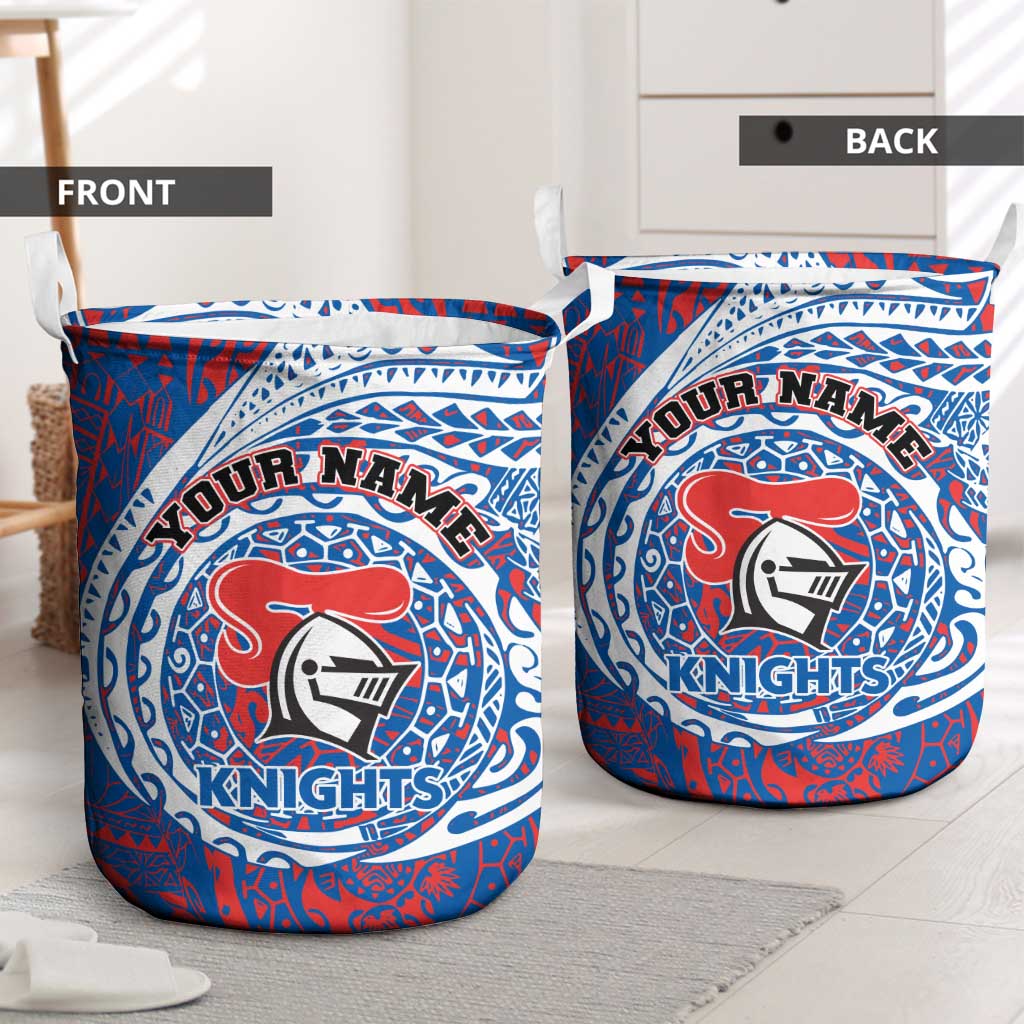 Personalized Newcastle Knights Laundry Basket Polynesian Tribal Chest and Sleeve Tattoo