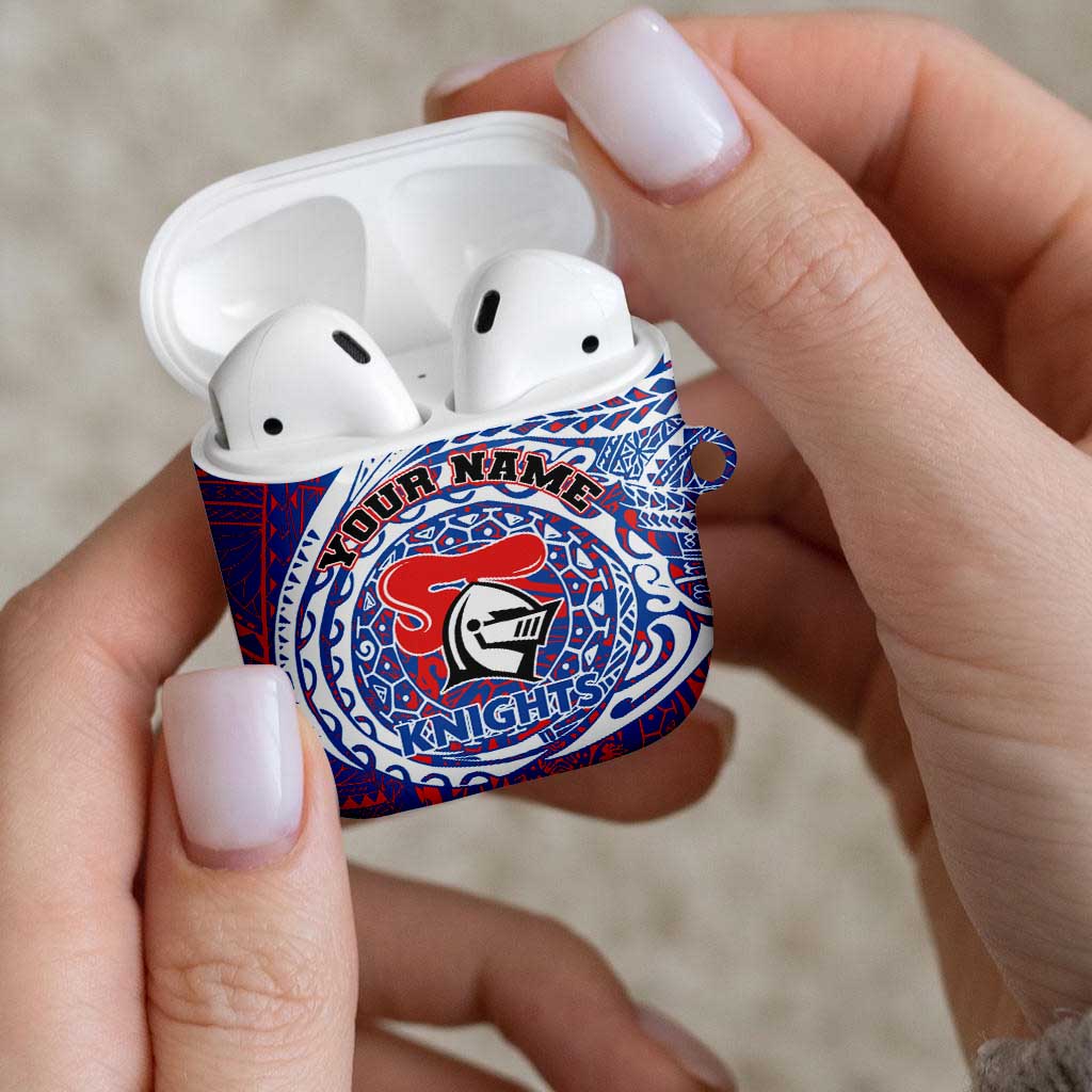 Personalized Newcastle Knights AirPods Case Polynesian Tribal Chest and Sleeve Tattoo